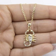 1 1/4" Textured Scorpio Pendant Necklace Real 10K Yellow White Gold