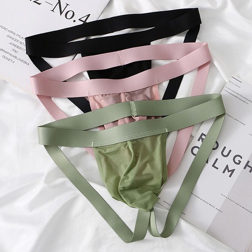 Mens Soft Pouch Jockstrap Underpants Low Rise Sexy Ice Silk Cool Thong Underwear - Picture 4 of 23