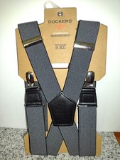 Dockers Suspenders Black/Gray 1.5 S-XL Adjustable Clip-On Elastic  Collar Clip.