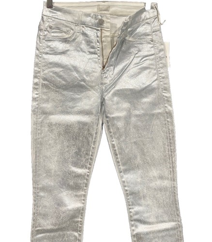Pantalones de mezclilla para mujer MOTHER cintura alta looker tobillo forros plateados brillantes talla 28 - Imagen 2 de 7