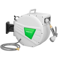 VIVOSUN 65ftx1/2" Retractable Hose Reel Water 180° Swivel,Auto Lock w/ 9 Nozzle