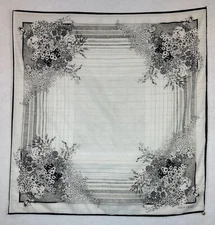Vintage Olga Greco Paris Floral Scarf Lightweight Metallic Black White Italy