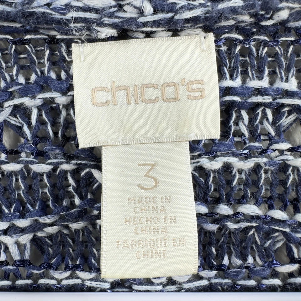 Cardigã Chico's Chunky Sweater tamanho XL (3) marcado azul franja acabamento longo - Imagem 2 de 4