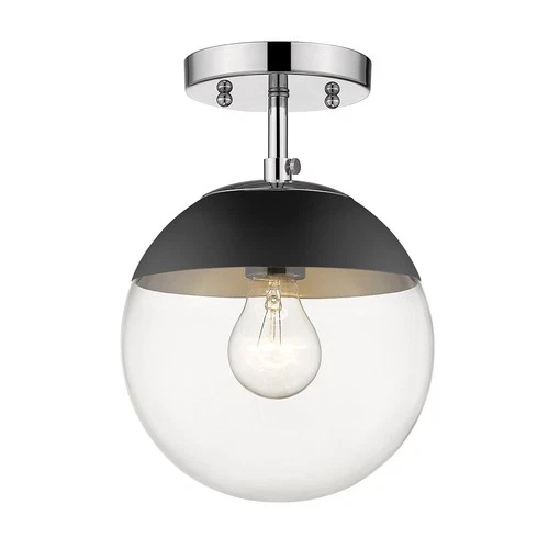 Golden Lighting 3219-SF BLK Dixon 8"W Semi-Flush Globe Ceiling - Brass - Picture 3 of 4