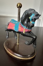 Vintage Carved Wooden BLACK CAROUSEL HORSE Oval Base Approx. 8.5 H