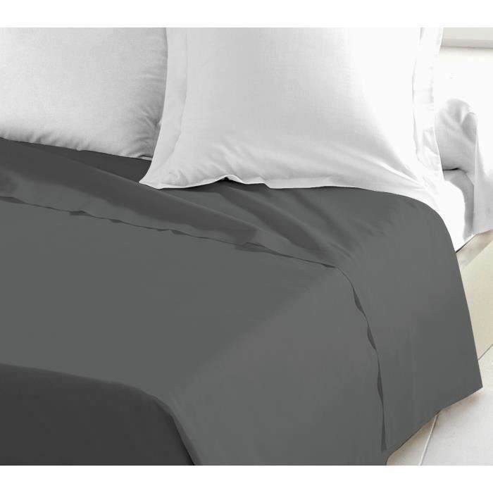 Drap plat 240x300 cm Lovely Home en pur coton gris foncé tissage supérieur