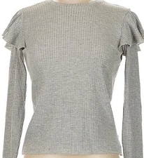 Zara Trafaluc Frill Ruffle Shoulder Ribbed Longsleeve Casual Top Size Medium 
