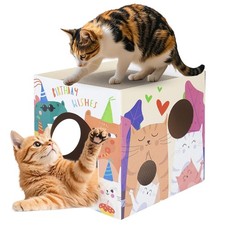 Cardboard Cat House with Scratch Pads, Durable 2-Story Corrugated Cat Scratch...