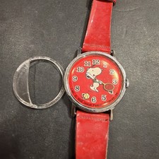 AK86 Vintage Timex Snoopy Red Tennis Wristwatch - Needs Repair Restoration As Is