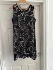 Ladies Size 10 Black Lace Dress Sleeveless Evening Lily J Patterned Preowned Zip