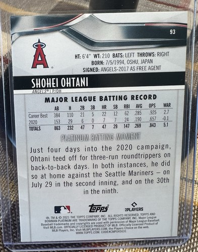 Bowman Platinum 2021 - Shohei Ohtani #93 - Imagen 2 de 2