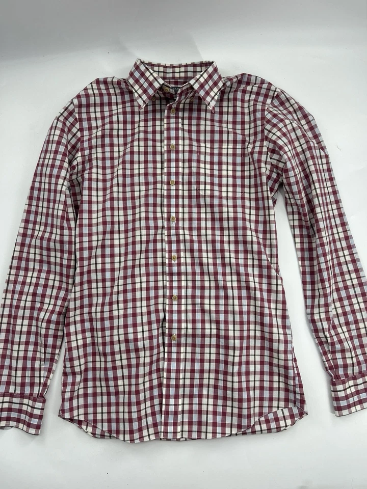 Camisa de vestir Enro sin hierro para hombre con botones borgoña a cuadros talla LT Foto 2 de 4