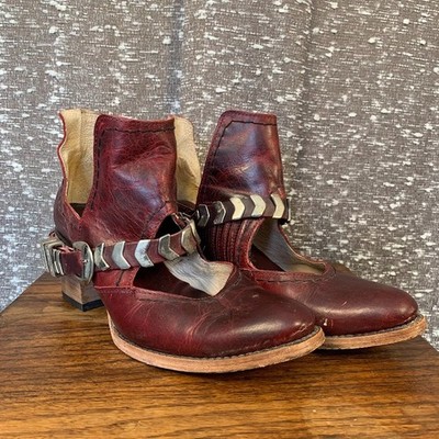 Freebird by Steven Blade Red Leather Harness Ankle Boots Western Boho Women's 8