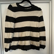LOFT Women's Striped Knit Crew Neck Long Sleeve Pullover Sweater XS Black