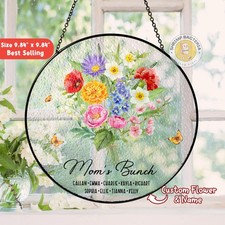 Personalized Mom Flower, Stained Glass Suncatcher, Family Gift, Mother Day