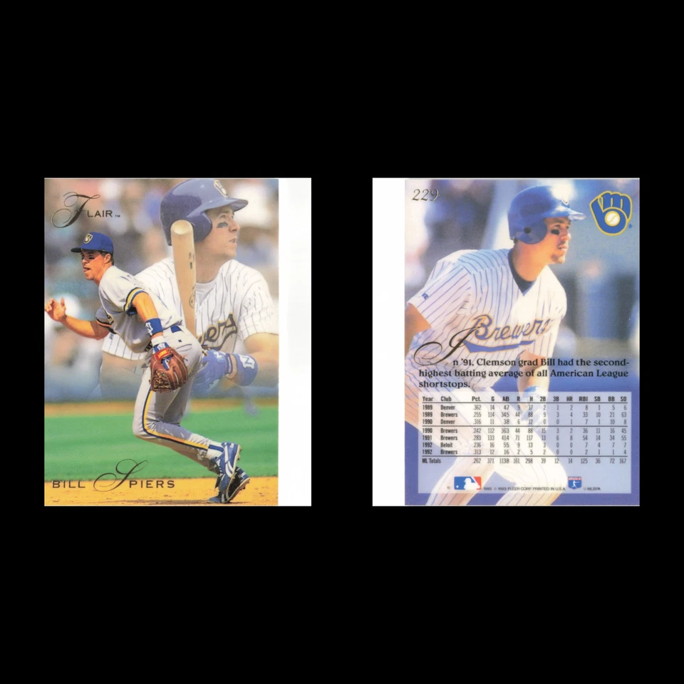 Bill Spiers #229 1993 Flair Milwaukee Brewers Baseball Card MLB NM - Image 3 of 3