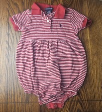 Vintage VTG Y2K Ralph Lauren Red and White Striped One Piece 6-12 Months