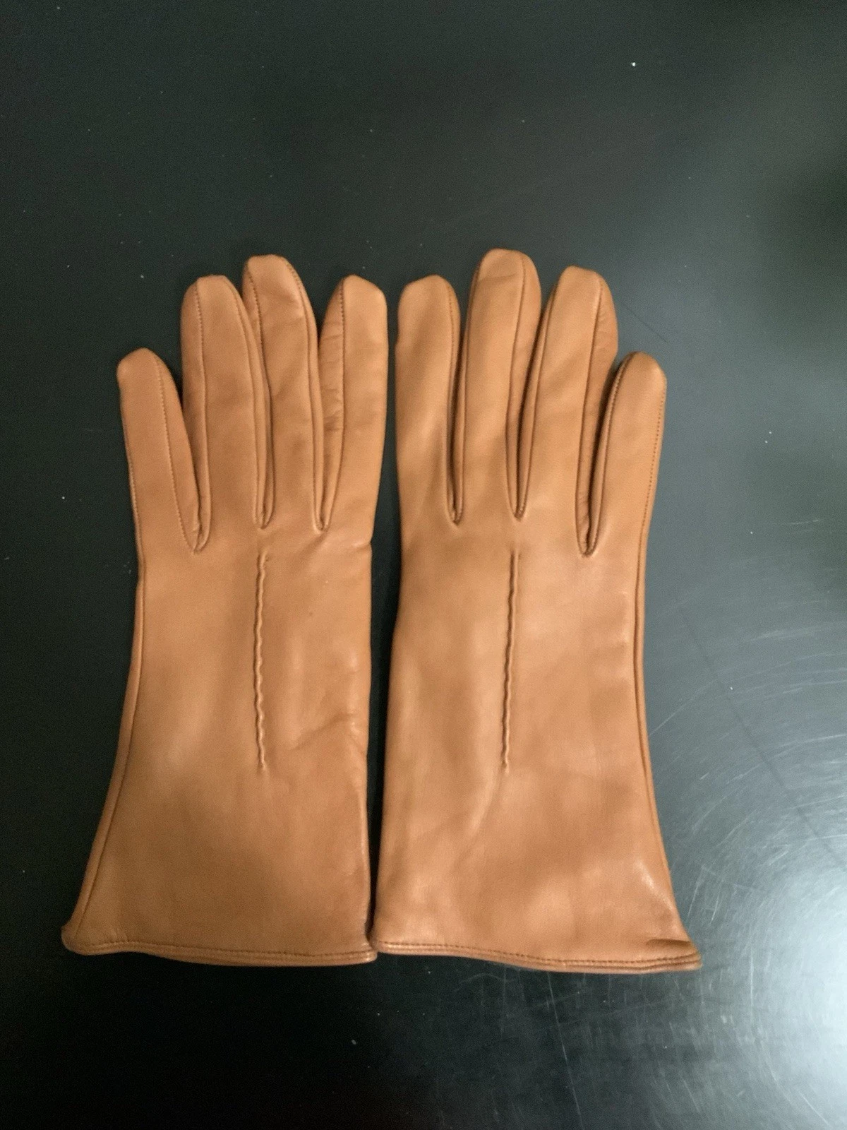 Coach Leather 100% Cashmere Lined Gloves, Brown, Size 7