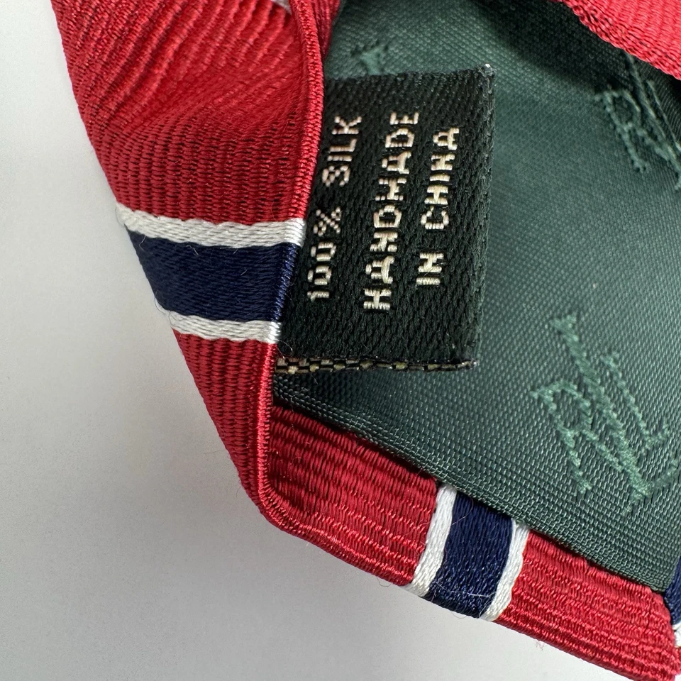"Corbata Lauren Ralph Lauren roja azul marino a rayas Repp 100 % seda hecha a mano 3 1/2"" x 57""" Foto 4 de 4