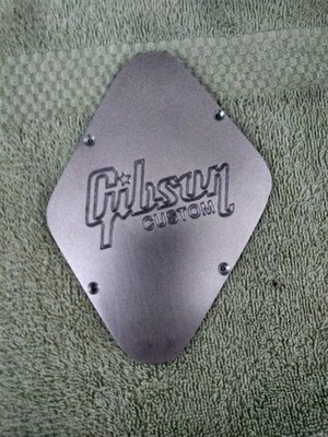 Gibson/Les Paul- back plate- ALUMINUM- custom ENGRAVED w/ logo -satin finish