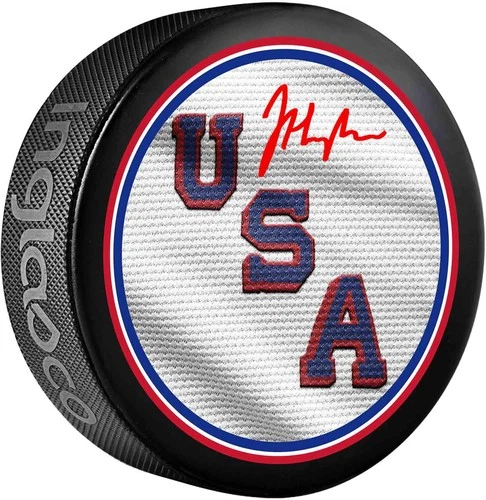 Jack Hughes New Jersey Devils Autographed Team USA 2026 Olympics Hockey Puck