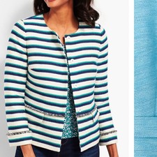 Talbots Sky Blue Tweed Snap Closure Blazer Jacket Womens Size 8