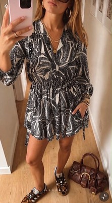 H&M Damen Sommerkleid mit Blätter Muster Gr. L | Ibiza | Bahamas | Y2K