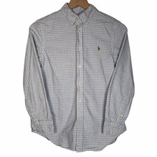 Polo Ralph Lauren Boys Large 14-16 Blue Gingham Oxford Button Down Shirt Cotton