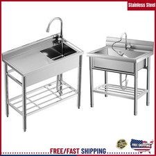 Commercial Utility Sink Stainless Steel Singe Bowl Kitchen Sink w Faucet Workben