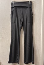 Women  s grey fold over waist flare yoga pants with two front pockets Size Large