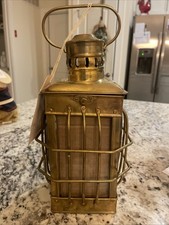 Brass Nautical Oil Lamp Lantern Caged Glass Ship Coastal Decor 11”