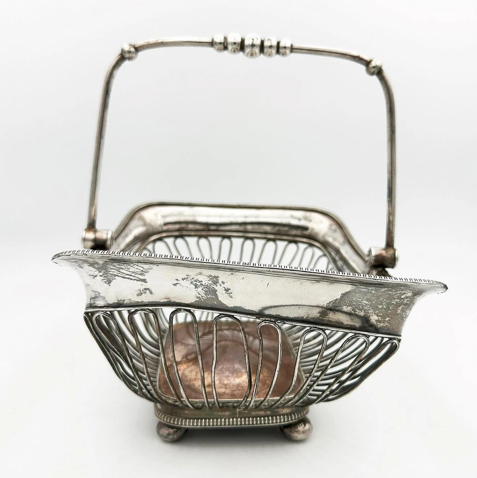 SWING HANDLED WIREWORK BASKET OLD SHEFFIELD PLATE GEORGE III c1800 A/F - image 3 of 4