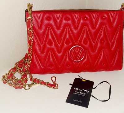 Brand New,WT, Red Diamond Quilted Leather Shoulder Bag by Mario Valentino.