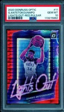 Giannis Antetokounmpo 2020-21 Donruss Optic Lights Out Red Pulsar #11 PSA 10