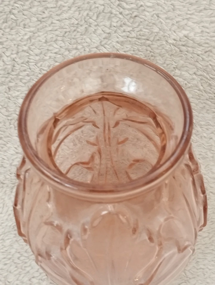 ancien Vase à bulbe Jacinthe en verre moulé pressé Art Déco Rose - Photo 3/4