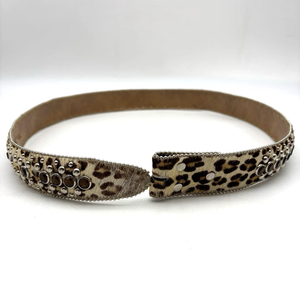 Cinturón Tachonado Vintage Años 00 Y2K Beige Estampado Leopardo Pecerro Marrón Estrás L 32" Foto 4 de 4