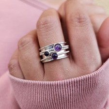 Genuine Amethyst Spinner Ring 925 Sterling Silver Meditation Ring Fidget Ring