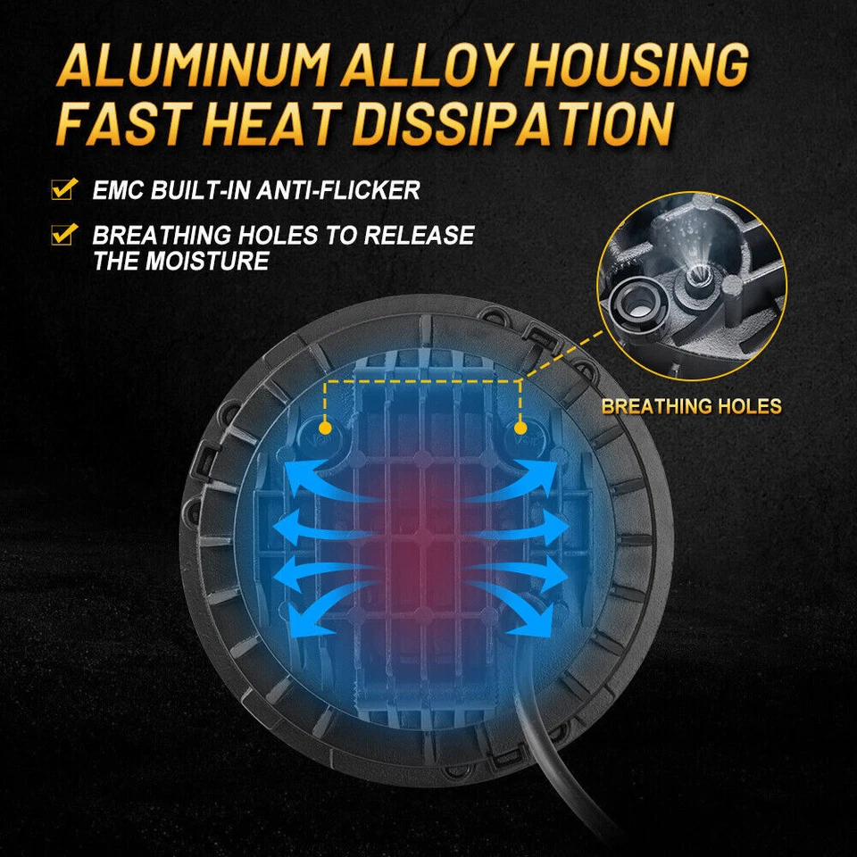 Par de faros LED redondos negros de 7 pulgadas ajuste de haz alto/bajo 1967 1968 1969 Chevy Camaro Foto 4 de 4