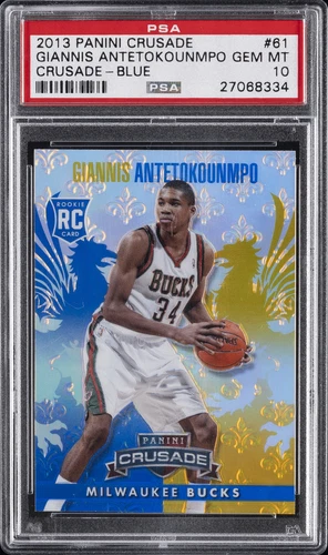 2013 PANINI CRUSADE CRUSADE BLUE #61 GIANNIS ANTETOKOUNMPO ROOKIE RC PSA 10