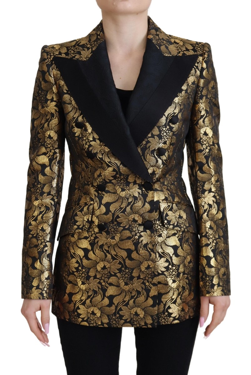 DOLCE & GABBANA Jacket Blazer Black Gold Jacquard Coat IT38 DOLCE & GABBANA Jacket Blazer Black Gold Jacquard Coat IT38