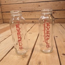 2 Vintage Collectible Red EVENFLO Glass 8oz Baby Bottles-Made In The USA-Nursery