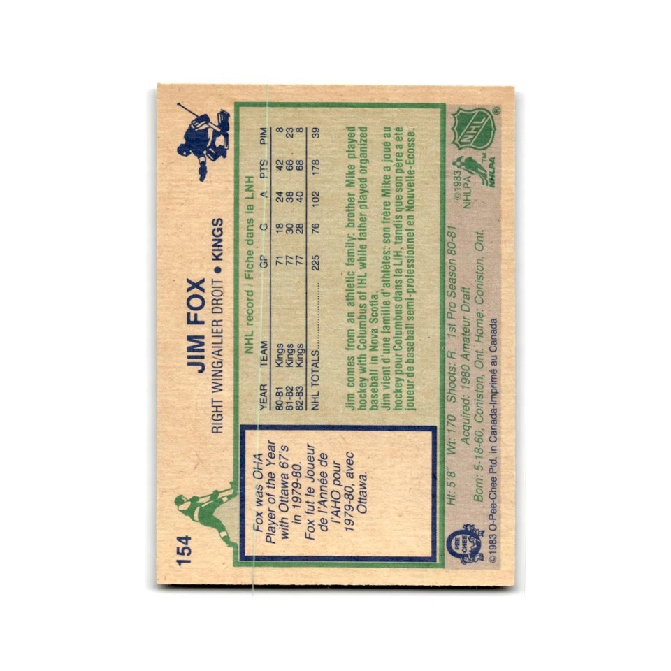 1983 O-Pee-Chee Jim Fox Los Angeles Kings #154 - Image 2 of 3