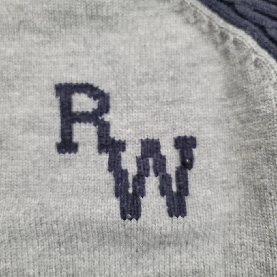 Suéter masculino Rocawear grande cinza azul mistura de lã vintage RW malha soletrada Y2K 90 - Imagem 3 de 4