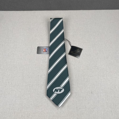 New York Jets Mens Necktie Green White NFL Licensed Football Sports Striped - Picture 2 of 11