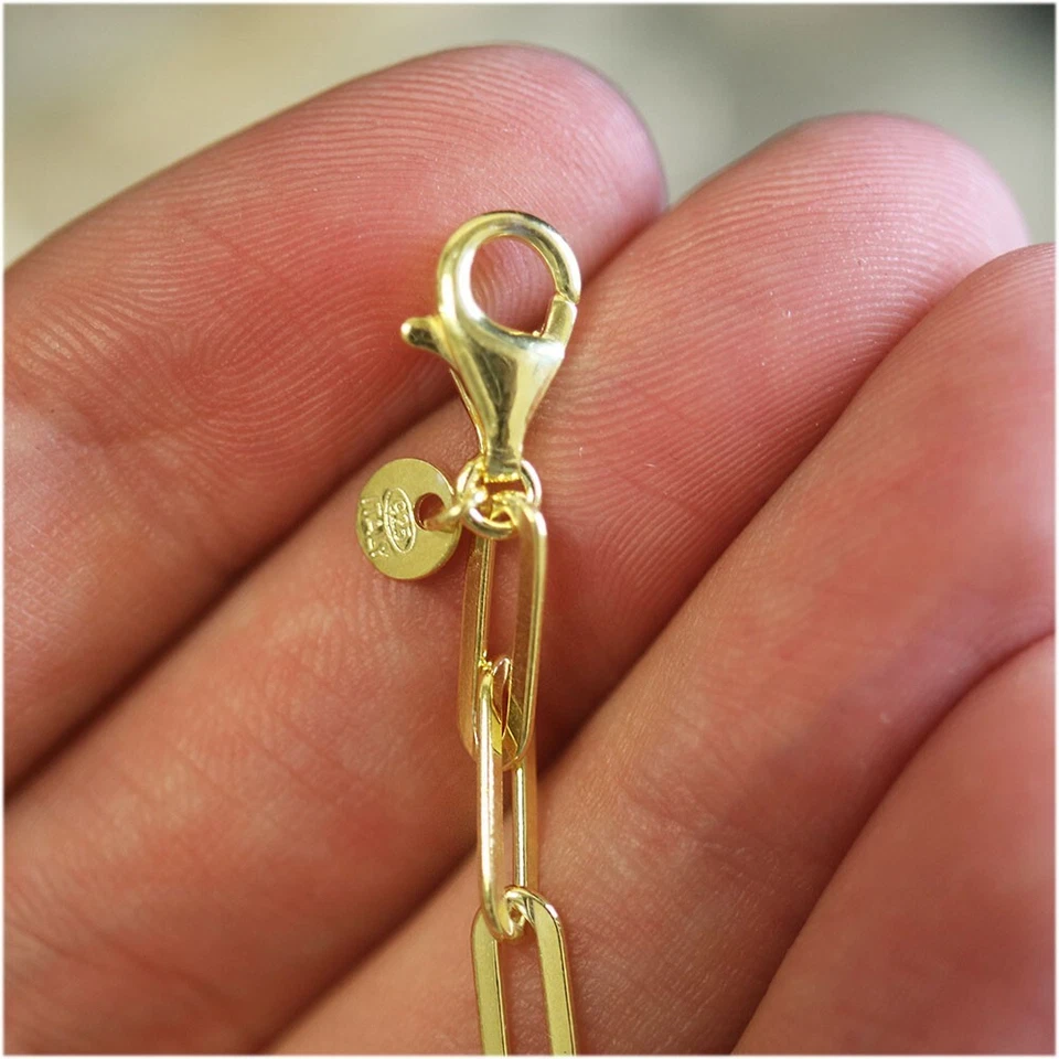 Brazalete de cadena con clip de oro italiano de plata de ley 925 maciza de 4 mm - 7" y 8" Foto 4 de 4