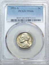 1951-S Jefferson Nickel PCGS MS66 95% Full Steps Bright Luster PQ #J395C