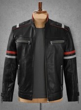 MEN'S STYLISH JACKET PURE BLACK NAPA GENUINE LAMBSKIN HANDMADE BIKER JACKET