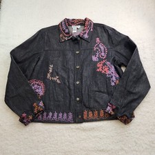Vintage Coldwater Creek Jacket Blazer XL Embroidered Beads Colorful Artsy Mature