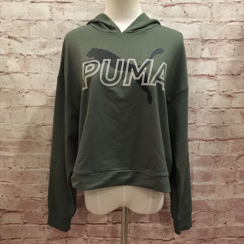 Puma Womens Large Cropped Modern Sports Hoodie Drycell Relaxed Boxy Thyme Green - Picture 1 of 6