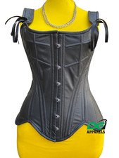 Black Leather OverBust Corset for Women Genuine Leather Waist Trainer Corset